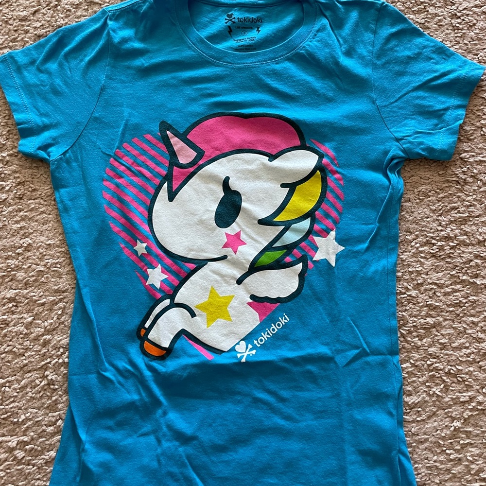 Tokidoki blue unicorn women s tee. Size S.
